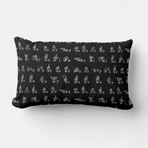 Sign Language Alphabet  White on Black  Lumbar Pillow