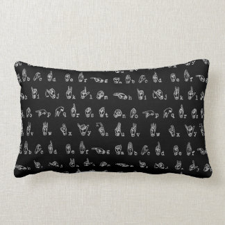 Sign Language Alphabet // White on Black // Lumbar Pillow