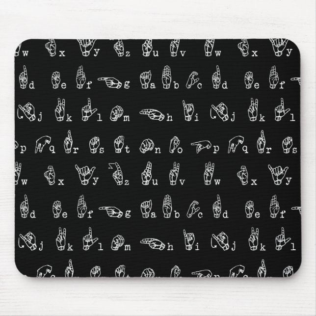 Sign Language Alphabet // White on Black // Mouse Pad (Front)