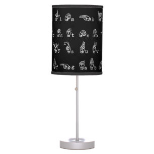 Sign Language Alphabet // White on Black // Table Lamp