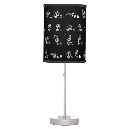 Sign Language Alphabet // White on Black // Table Lamp (Front)