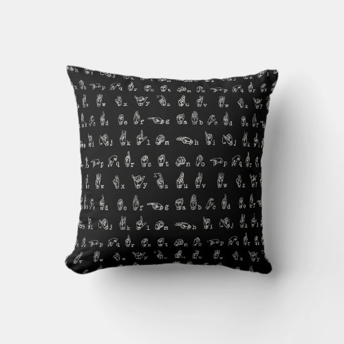 Sign Language Alphabet  White on Black  Throw Pillow