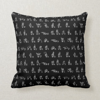 Sign Language Alphabet // White on Black // Throw Pillow