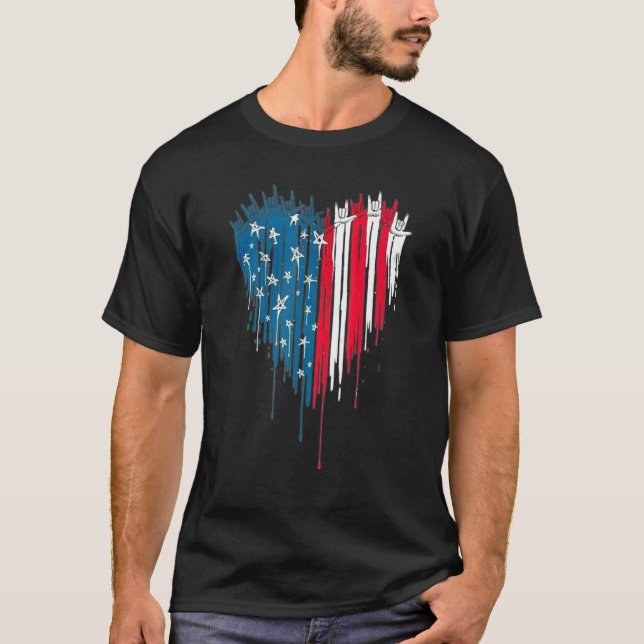 Sign Language Asl I Love You Dripping Heart Americ T-Shirt (Front)