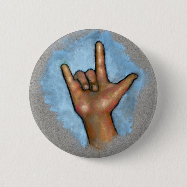 Sign Language: Hand Signing: I Love You: Pastel Pinback Button (Front)