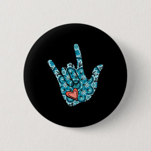 Sign Language I Love You Gesture Heart Deaf Awaren Button
