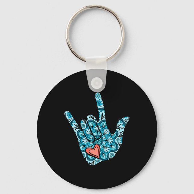 Sign Language I Love You Gesture Heart Deaf Awaren Keychain (Front)