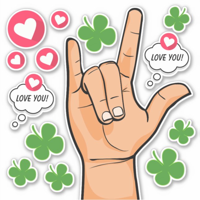 Sign Language I Love You Hand St Patricks Day Sticker (Front)
