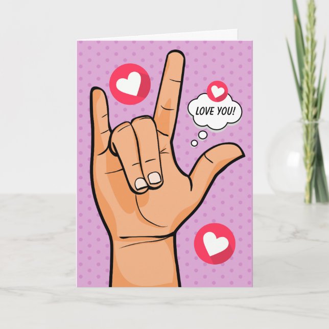 Sign Language I Love You Hand Valentine Holiday Card (Front)