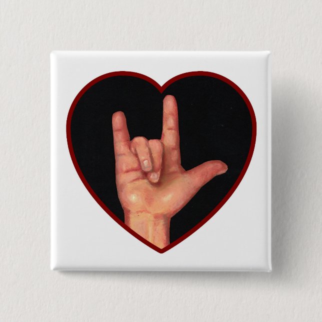 SIGN LANGUAGE I LOVE YOU HEART, HAND BUTTON (Front)