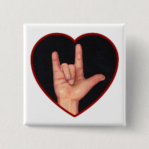 SIGN LANGUAGE I LOVE YOU HEART, HAND BUTTON