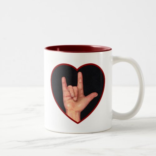 SIGN LANGUAGE I LOVE YOU HEART HAND Two_Tone COFFEE MUG