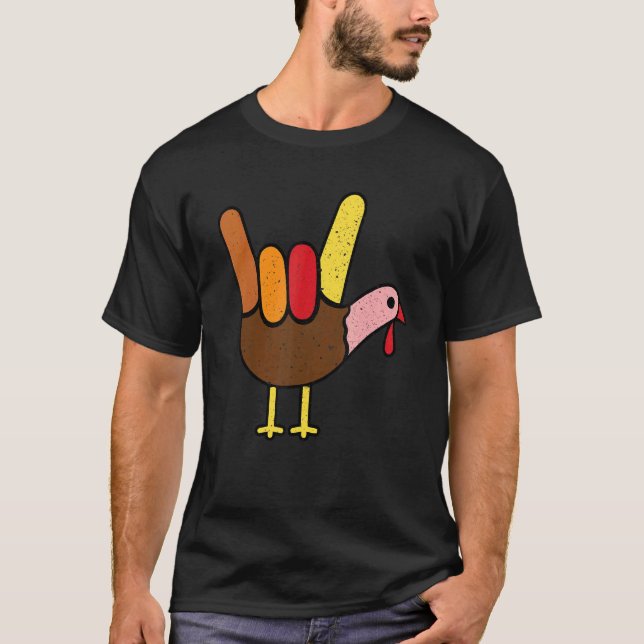 Sign Language I Love You Thanksgiving Turkey Men W T-Shirt (Front)