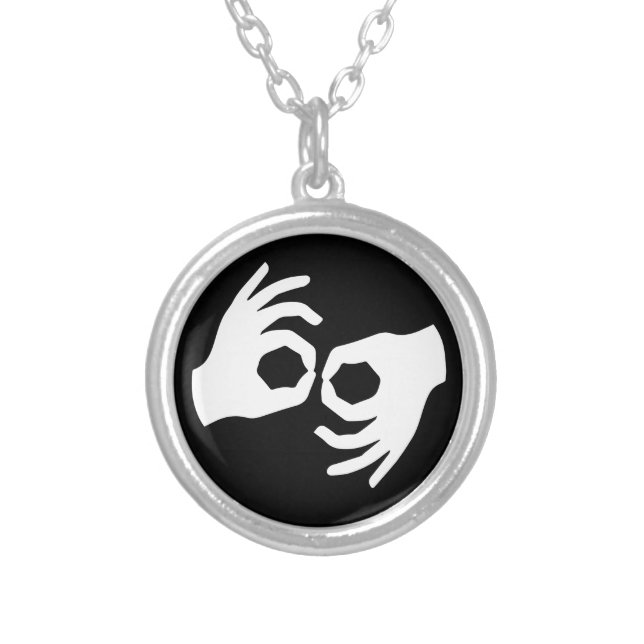 Sign language interpretation symbol silver plated necklace (Front)