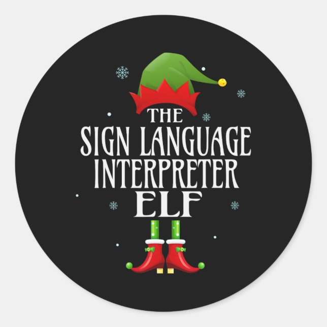 Sign Language Interpreter Elf Matching Family Grou Classic Round Sticker (Front)
