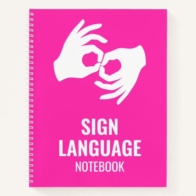 Sign Language Notebook – ASL Hands Symbol Magenta (Front)