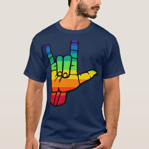 Sign language pride rainbow colors I love you sign T_Shirt