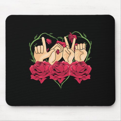 Sign Language Rose Heart Asl Awareness Deaf Person Mouse Pad