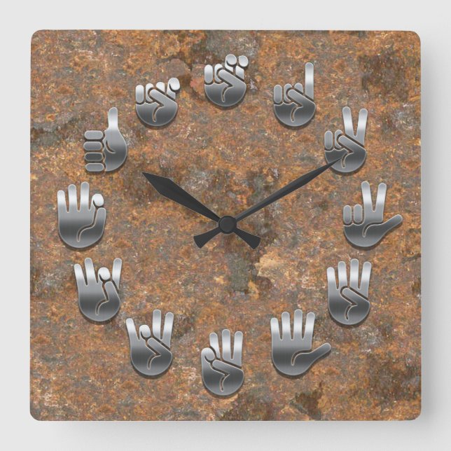 Sign Language -Rusty Square Wall Clock (Front)