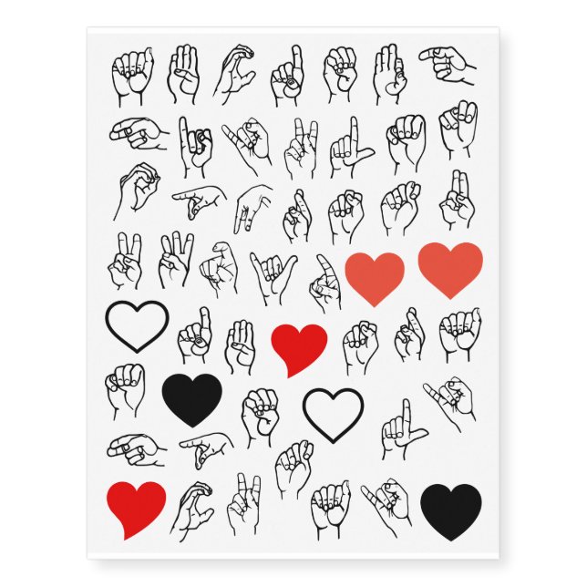 Sign Language Tattoos sheet #1 - hearts (Front)