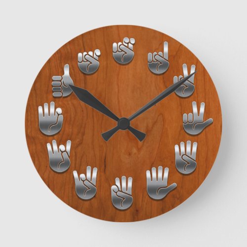 Sign Language _Woodgrain Round Clock
