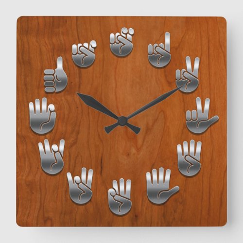 Sign Language _Woodgrain Square Wall Clock