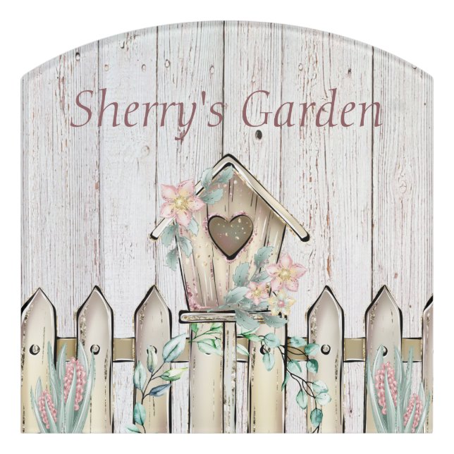 Sign "Name" Backyard Garden & Picket Fence (Contour Front)