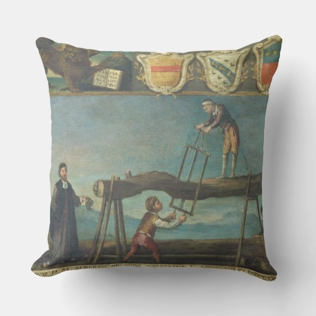 Sign of the Venetian Saw Mill Workers' Guild, 1445 Throw Pillow (Front)