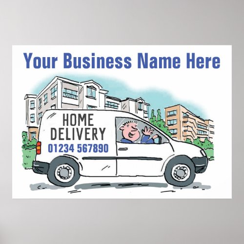 Sign Offering Home Delivery _ White Van Wall Poste
