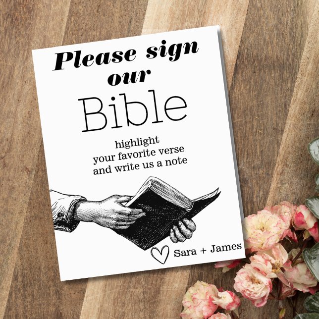 Sign Our Bible Wedding Guestbook Black and White (Wedding Bible Guestbook Table Sign)