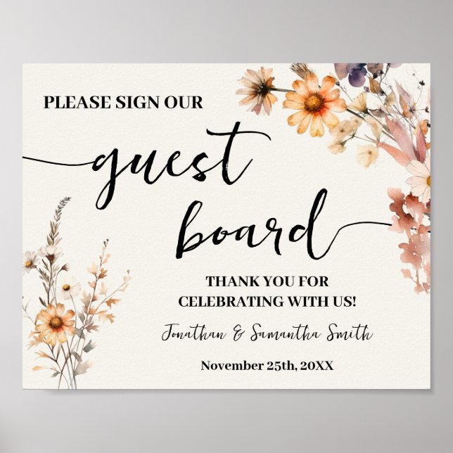 Sign Our Guest Board Wedding Autumn Wildflowers (Front)