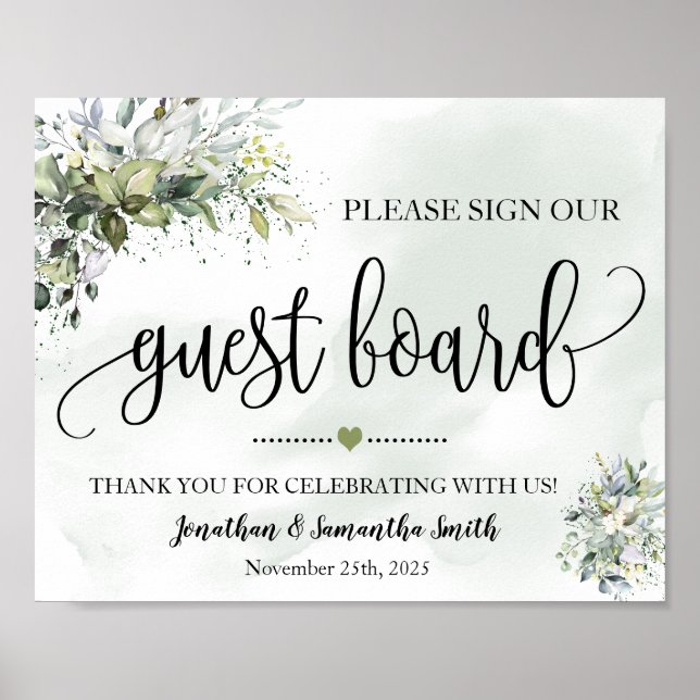 Sign our Guest board wedding eucalyptus succulent (Front)