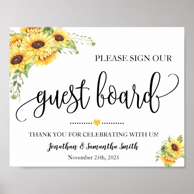 Sign our Guest board wedding shower sunflower sign (Front)