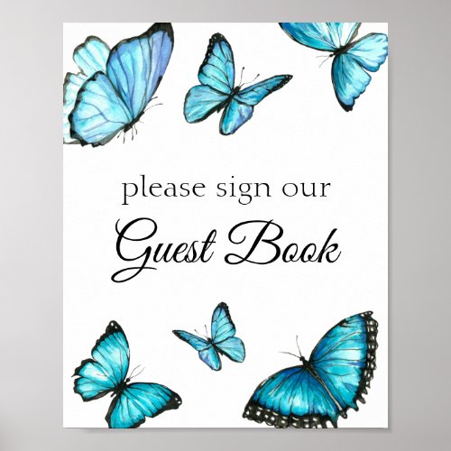 Sign our guest book Blue watercolor butterflies