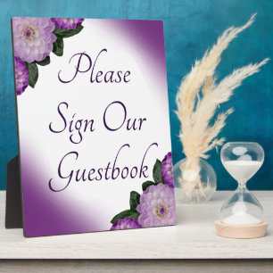 Sign Our Guest Book Dahlia Purple Lavender Floral Plaque