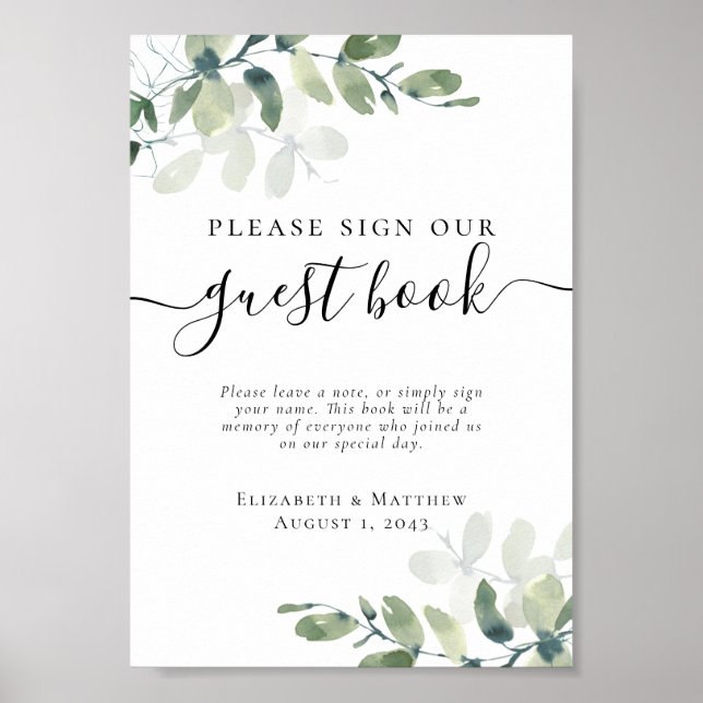 Sign Our Guest Book Eucalyptus Wedding Sign (Front)
