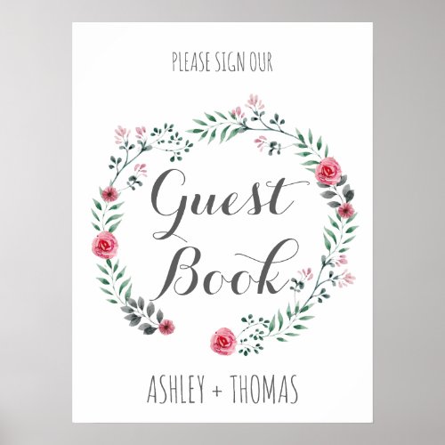 Sign our GUEST BOOK floral calligraphy sign