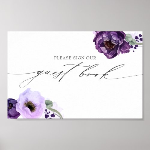 Sign Our Guest Book Purple Floral Wedding Sign