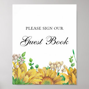 Sign our guest book. Rustic flowers. Sunflowers
