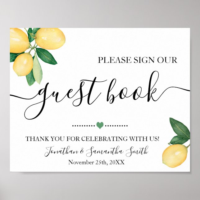 Sign our Guest Book Shower Wedding Lemons Sign (Front)