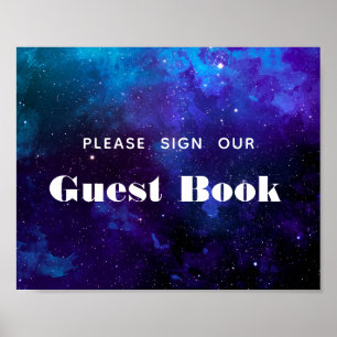 Sign our guest book. Space night navy wedding