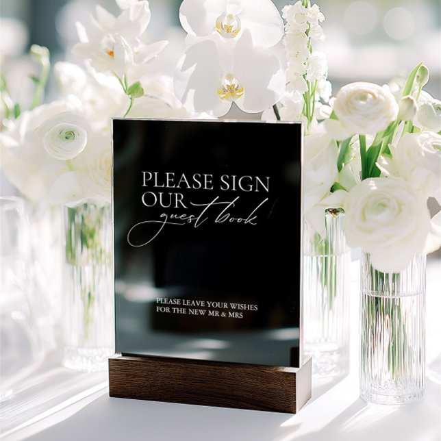 Sign Our Guest Book Wedding Black Acrylic Sign (Sign Our Guest Book Wedding Black Acrylic Sign)