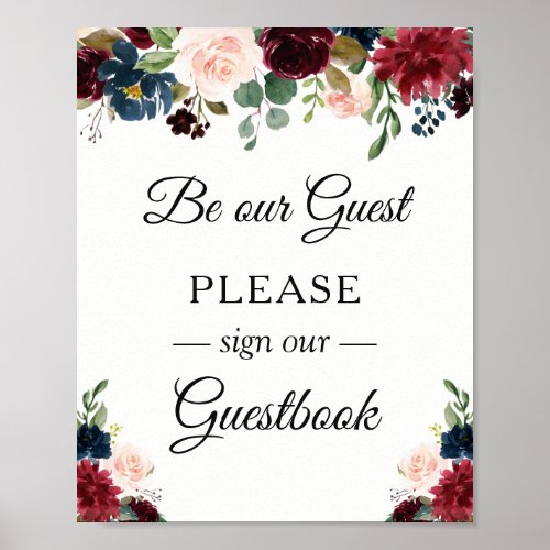 Sign Our Guestbook Burgundy Blush Blue Floral