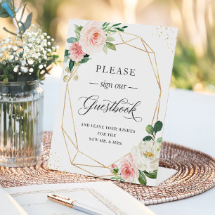Sign Our Guestbook Classy Blush Pink Floral Frame