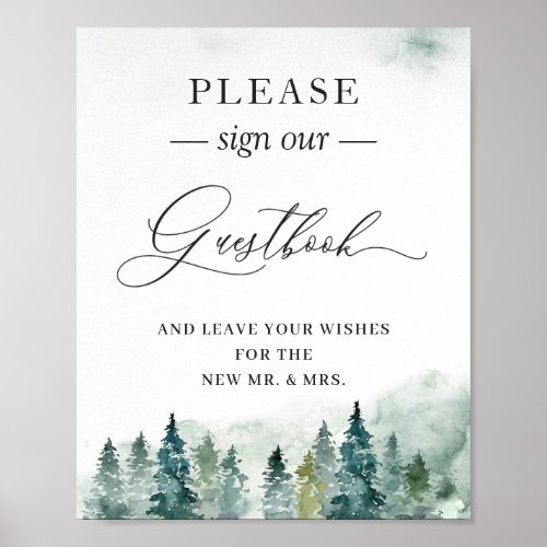 Sign Our Guestbook Elegant Winter Pine Trees