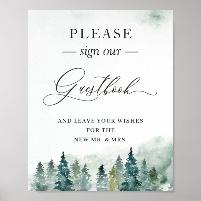 Sign Our Guestbook Elegant Winter Pine Trees (Front)