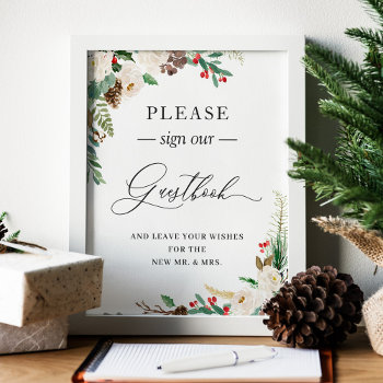 Sign Our Guestbook Rustic Winter Floral Berries by CardHunter at Zazzle