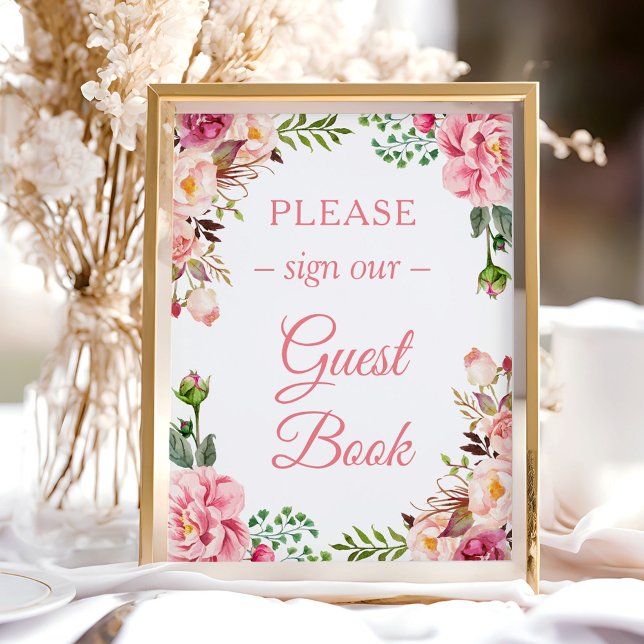 Sign Our Guestbook Stylish Blush Pink Floral (Creator Uploaded)