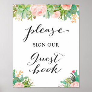 Sign Our Guestbook Succulent Cactus Floral
