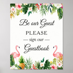 Sign Our Guestbook Tropical Flamingo Floral